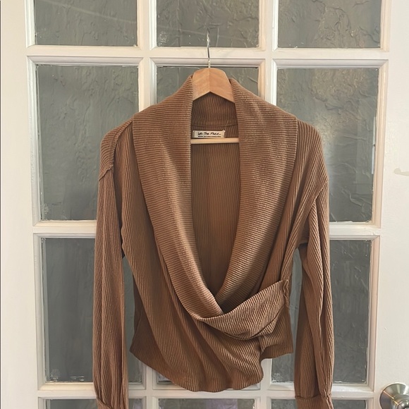 We The Free Tan Wrap V-Neck Long Sleeve Top - Picture 1 of 3